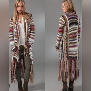 Free People Technicolor Multi-Stripe Fringe Duster. Size Small Oversized. Soft